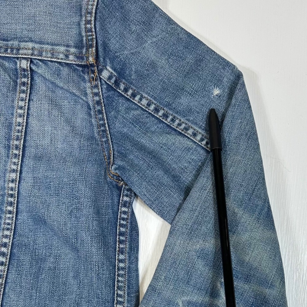Lauren Jeans Co Ralph Lauren Womens Blue Denim Trucker Jacket Distressed Small - Picture 6 of 8